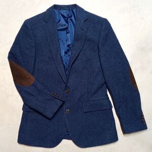 J.Crew Mens Navy Wool Blend Blazer Size 36S Sport Coat Elbow Patches Jacket
